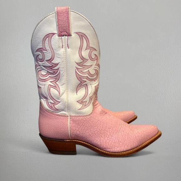 Vtg leather pink and white wester cowboy boots - 9.5 - Picture 3 of 6